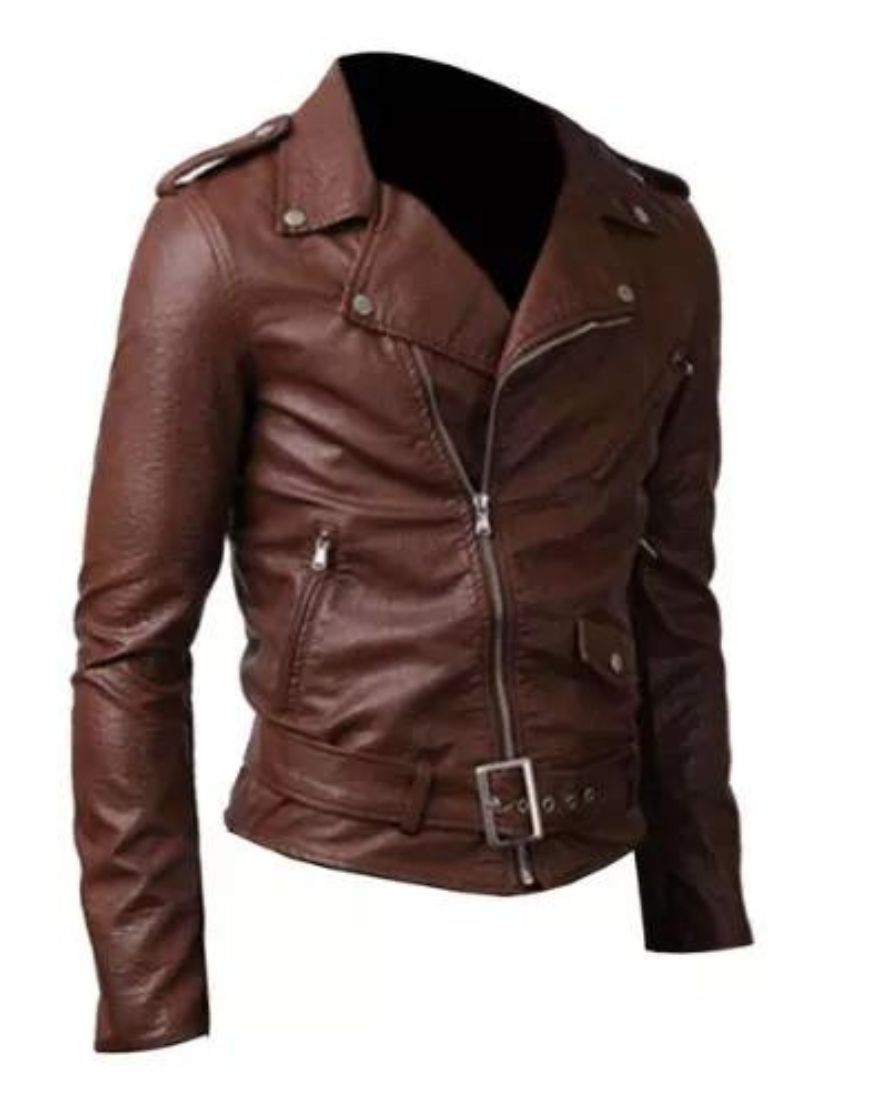 Slim Fit Belted Rider Pocket Brown Cowhide Jacket Slim Fit Belted Rider Pocket Brown Cowhide Jacket